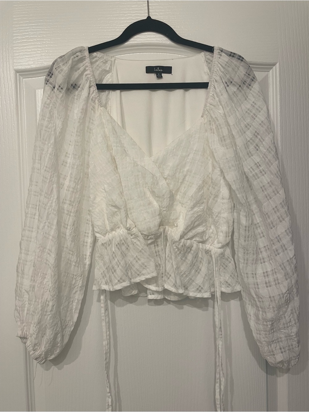 Lulu's White Sheer Textured Wrap Blouse